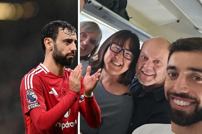 اللاعب برونو فرنانديز ينقذ راكباً في الطائرة